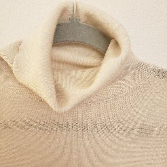 AllSaints Oversize Merino Wool Cream Turtleneck Sweater w Satin Drape Size M - Picture 2 of 11